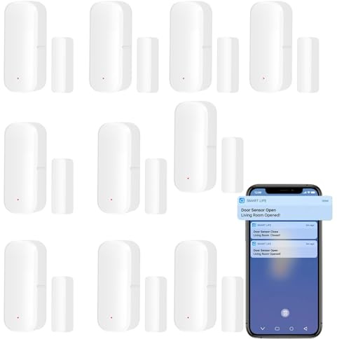 10xWiFi Smart Türsensor, Tür-Fenstersensor – für Tuya drahtloser Türfenster Sensor Alarm App Push Benachrichtigungen, kabelloser Fensterkontakt-Sensor für Heimsicherheit und Smart-Home-Automatisierung