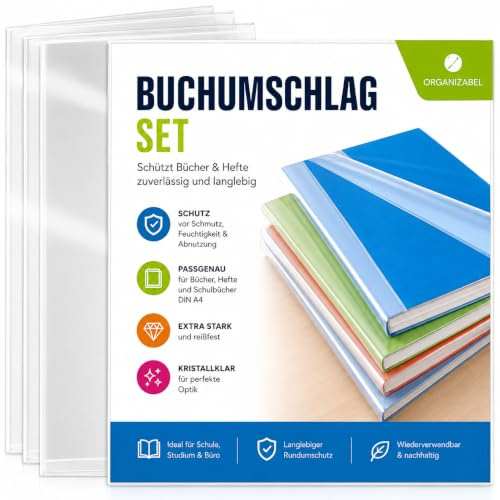 45x Buchhülle & Umschlag, DIN A4 Buchumschlag - durchsichtig & klar- für Bücher, Hefte und Schulmaterial- Buchhülle, Buchschoner & Hefthülle