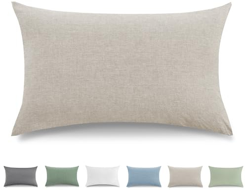 TOCOMOA Kissenbezug 40x70 cm 2er Set - 100% Gewaschene Baumwolle Kissenbezüge Oeko-TEX Zertifiziert, Leinenoptik und Atmungsaktiv Kissenhülle, Dunkel Beige Kopfkissenbezug mit Reißverschluss