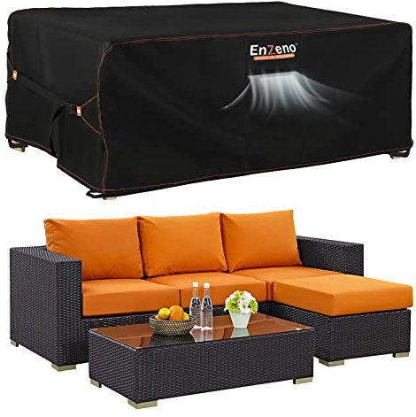 Enzeno Funda Mesa Exterior Impermeable,Funda Muebles Exterior Impermeable 200x150x74cm,Funda Conjunto Jardin Exterior Aplicable a Mesa y Sillas,Anti Viento, Anti UV