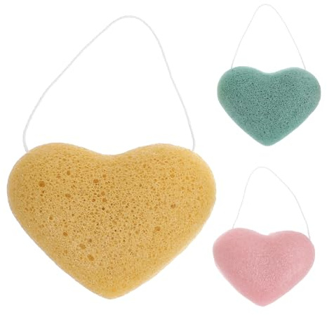 Beatifufu 3piezas Esponjas Faciales Corazón Esponjas Limpiadoras Para Cara Exfoliantes Adecuadas Para Tipo De Piel Diseño Duradero Para Uso Diario y Viajes