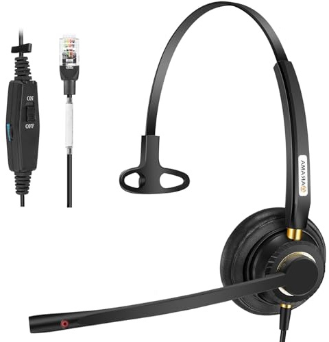 Arama Corded Telephone Headset Mono w/Noise Canceling Mic for Polycom Mitel Avaya Aastra Allworx Adtran Alcatel Lucent AltiGen Comdial Digium Gigaset InterTel Plantronics Landline Deskphones(A800S1)