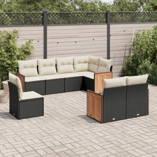 Rantry 8-TLG. Garten Sofagarnitur mit Kissen Gartensofa mit Stauraum Gartenmöbel Gartenlounge Loungesofa Balkonmöbel Ecksofa Rattansofa Sitzgruppe Loungemöbel Gartenset Schwarz Poly Rattan