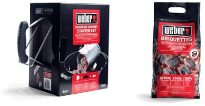 Weber Anzündset -Rapidfire Starter Set, besteht aus Amzündkamin & Grill-Briketts (4kg Sack), für Lange und konstante Glut