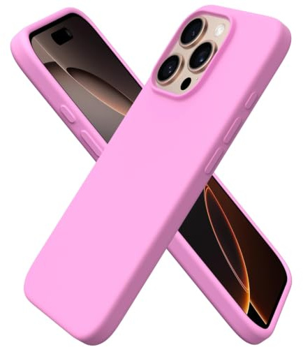 ORNARTO Cover per iPhone 16 Pro Custodia Sottile 6,3 Pollici, Morbido Silicone Liquido Protezione Cover, in Gomma Gel Morbida con Fodera in Microfibra-Rosa Ciliegia
