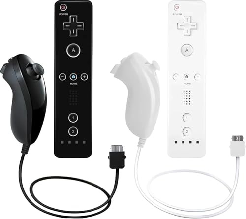 AUFGLO Remote Controller and Nunchuck Compatible With Wii/Wii U - Includes Silicone Case and Wrist Strap (Black+White)