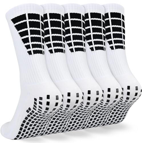 KOOOGEAR Chaussette Antidérapante Foot Homme Lot de 5 paires respirant Grip Socks Football pour Basket Trekking Cyclisme Tennis Yoga Rugby