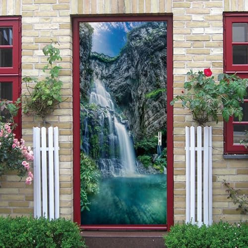 Türtapete Selbstklebend Türposter für Kinderzimmer - 3D Berg Wasserfall Landschaft 86x200cm - TürPoster PVC Türaufkleber Fototapeten - Schlafzimmer Wohnzimmer Abnehmbare Poster Art Aufkleber