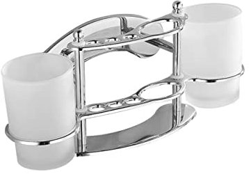 PRETYZOOM Soporte para Cepillos De Dientes Doble De Acero Inoxidable Vaso De Vidrio para Baño, Montaje Pared, Porta Cepillos y Portavasos para Hacer Gárgaras