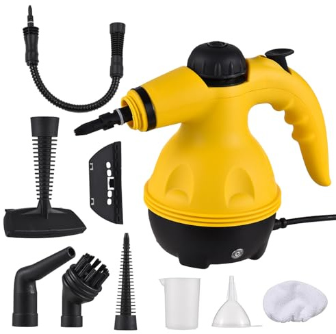 Limpiador a Vapor Portátil, Limpiador a Vapor de Mano con 6 Tipos de Boquillas, Vaporizador Presurizado de Mano Multiusos 1050W, Luz Indicadora Accesorios de 10 Piezas para Quitar Manchas