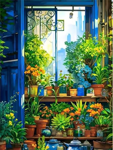 Zuooyi Dipingere con i Numeri per Adulti Piante da serra, Kit Fai da te con cornice Olio La pittura di Numeri Kit Decora la casa Regalo, 60x75cm