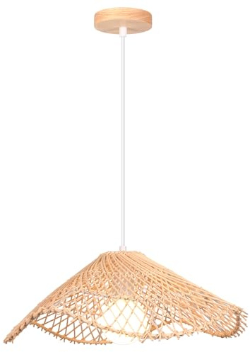 TOKIUS Hängelampe Bambus, 40CM Pendelleuchte Esstisch Vintage Hängeleuchte Geflochten Kronleuchter im Boho Stil E27 Deckenlampe Hängeleuchte für Schlafzimmer Wohnzimmer Esszimmer (Typ A)