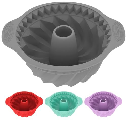 Moldes Silicona Reposteria Redondo 1Pcs | Molde Silicona Bizcocho Horno | Molde Bizcocho Freidora de Aire | Molde BIZCOCHO Agujero | Moldes Pastel Tarta | MOLDES Desmontable Antiadherente 24x11(Gris)