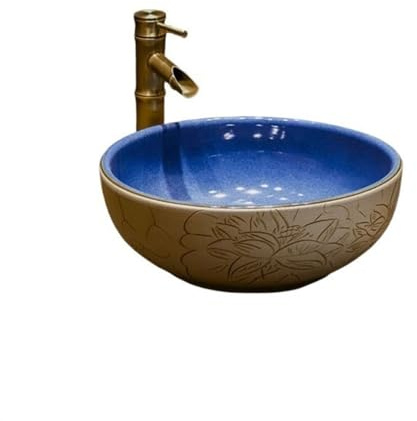 Bathroom Sink, Sink Antique Ceramic Art Countertop Basin Hand Carved Round Hand Basin Balcony Washbasin Modern Countertop