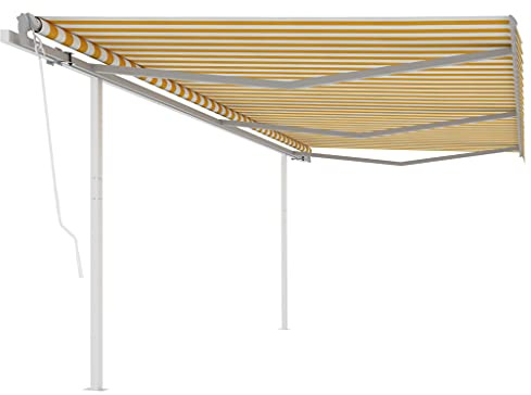 Qnhdfrt Tenda da sole elettrica con pali 6 x 3,5 m Giallo Bianco Balcone Balcone Giardino