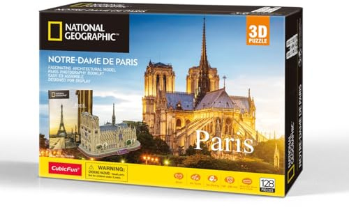 CubicFun 660986 National Geographic Puzzle 3D, Notre-Dame de Paris, Kit de Modélisme 3D avec 128 Pièces, Ensemble de Modélisme pour Enfants de 8 Ans et Plus