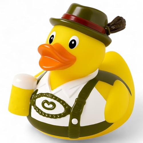 MIJOMA Quietsche-Ente Badeente (Sepp) | Geschenkidee für Badeentenfans – Originelle Quietscheente – Badezimmerdeko & Sammlerfigur