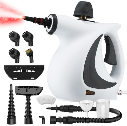 Dampfreiniger Mobil, Dampfreinigers Handgerät, 3,2 Bar Dampfdruck, 1050 W Steam Cleaner Für Alle Böden, Chemiefrei, Mit 12 Aufsätzen (Grau,12 Aufsätzen)