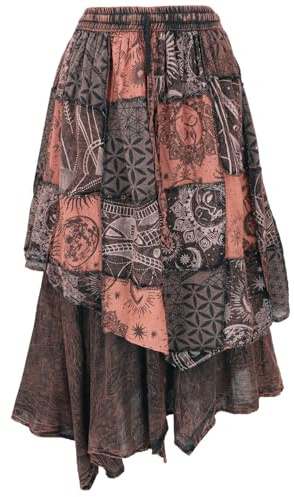 GURU SHOP Langer Boho Lagenrock, Stonewash Patchwork Maxirock - Braun, Damen, Size:S/M