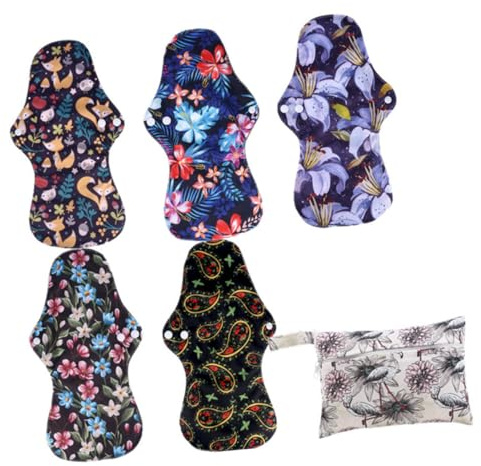 ELAYARD 6 Stück Teiliges Wiederverwendbare Bambuskohle menstruationspads mit Flügeln und Wasserdichtem Außenmaterial Super Saugfähig Atmungsaktiv Inkl Aufbewahrungstasche Zufällige Farbe
