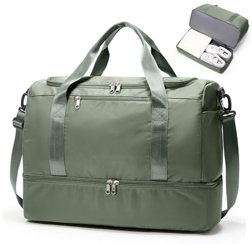 Sac de Voyage 45x36x20 pour Easyjet,Bagage à Main Léger, Sac fourre-Tout de Sport Imperméable pour Week-End avec Compartiment à Chaussures pour Travel Gym Danse,A01 - Vert armée