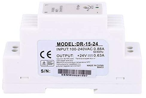 Grcfumo Fuente de alimentación conmutada de Salida única de Carril DIN DR 15 24, Estable Retardante de Llama de ingeniería gabinete de Control
