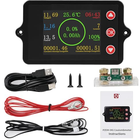 Moniteur de batterie DC 8-100V 300A testeur de batterie indicateur de courant de Batterie capacité moniteur avec capteur shunt en cuivre pur 300A capteur de température et fonction d'alarme