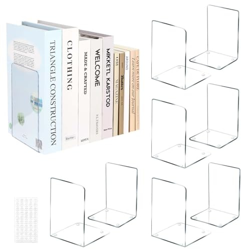 10 pezzi Fermalibri, Ferma Libri per Libreria, Ferma Libri per Libreria da Mensole, Fermalibri in Acrilico Trasparente, per Scuole Uffici Biblioteche Librerie Camere Letto