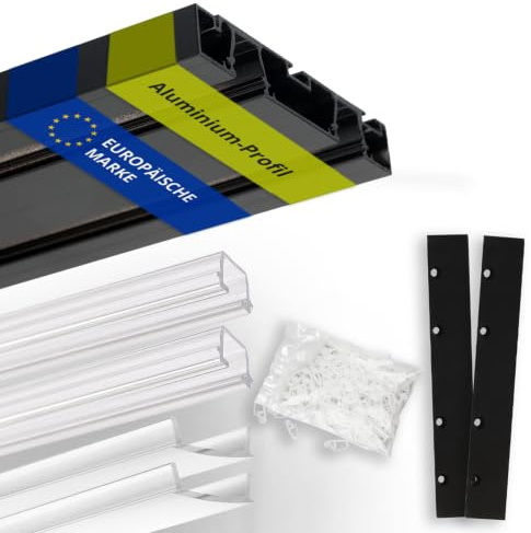INNOVATE Rail à rideaux à 2 voies en aluminium noir de 2 m - Bandes LED - 2 voies - 2 000 x 95 x 14 mm - Aluminium - Tringle à rideau coulissante - Plafond - Rail à rideau