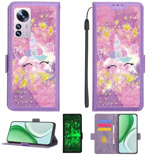 Kinetijy Coque Compatible pour Xiaomi 12 Pro Coque Étui Housse Case Support [avec Film Protecteur HD d'une dureté de 9H] [Blocage RFID][Paillettes dorées + Brillantes] LPT-DJS
