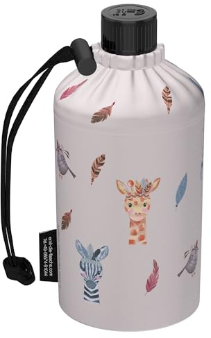 Emil Trinkflasche aus Glas für Mädchen & Jungen isolierte Glasflasche für Schule, Freizeit, Sport: Kinder & Eltern Native Animals (0,3l)