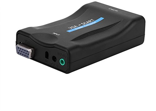 FAUOSWUK VGA zu Scart-Konverter, Audio Video Adapter mit Fernbedienung, unterstützt NTSC PAL SECAM, für TV mit SCART Schnittstelle Plug and Play