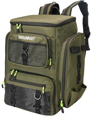 Seaknight Fiskeväska multifunktionell ryggsäck vattentät Holdall tackle förvaring ryggsäck för karpfiske utomhus camping vandring, 013 Grön, FISKE