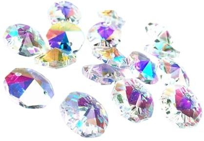 PULaif Cazador de Sol de Cristal, Paquete de 50 Cuentas octagonales de Cristal de 14mm de Color AB, 2 Agujeros for Accesorios de Cortina de araña