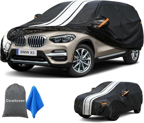Cowtcver Autoabdeckung Wasserdicht Atmungsaktiv für BMW X3 2010-2026 | 10 Schichten Vollgarage Autoplane für Sonne Regen Staub Schutz, Abdeckplane mit Reißverschluss und Baumwollfutter.