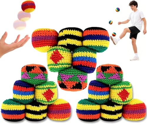 Generisch 2026 Neue Gestrickte KickbäLle Für Kinder Und Erwachsene, 6/12/18-Teiliges HäKel-Fußsack-Set, Bunte Jonglier-Wurftaschen, Handgefertigte FußsäCke Für Spiele Im Freien, Spielplatz Und Reisen