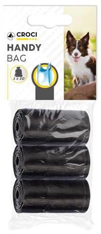 Croci - Hygiene bags for dog waste, 3 rolls total 60 bags, with handles, Black