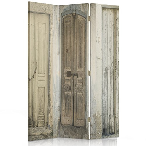 Feeby Paravent Türen Gebäude 110x150 cm 3 Teilig Modern Design einseitig Raumteiler Wandschirme Foto Trennwand Raumtrenner Sichtschutz Spanische Wand auf Leinwand Bedruckt Rustikal Braun