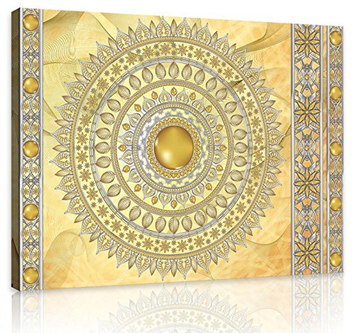 Forwall Leinwand Bilder - Gold Mandala groß Orientalisch - 80x60 cm | Leinwandbilder, Bild auf leinwand, Wandbild XXL groß Wandbilder für Wohnzimmer Schlafzimmer Wohnzimmerbilder