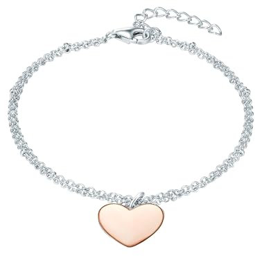 Rafaela Donata Damen-Armband mit Herz-Anhänger Sterling Silber Bicolor rosévergoldet - Armkette mit Anhänger Herzen in Rosegold-Farben