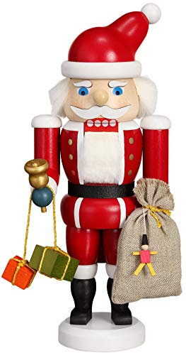 Seiffener Volkskunst Cascanueces Papá Noel Rojo, 26 cm de Alto, Original de los Montes Metálicos (Erzgebirge) del Arte Popular del Pueblo de Seiffen SV 11953