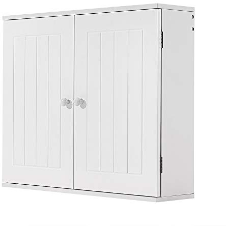 Panana Wall Bathroom Cabinet Wooden Storage Cupboard Unit Wall Mounted Cabinet with Double Doors Adjustable Shelf Furniture White