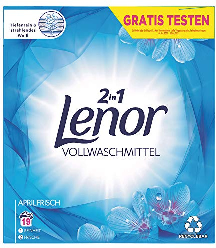 Lenor Waschmittel Pulver, Waschpulver, Vollwaschmittel, 19 Waschladungen, Lenor Aprilfrisch mit Duft von Frühlingsblumen (1.235 kg)