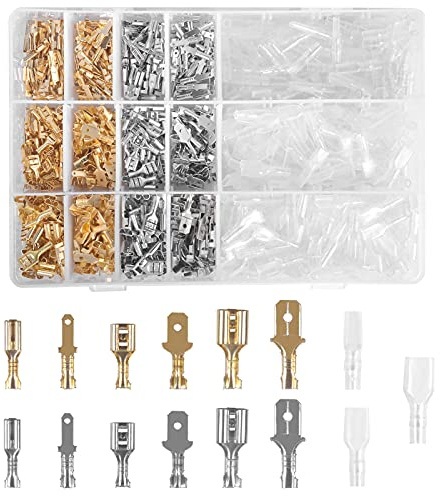 900 Stück Flachsteckhülsen Set, 2,8mm 4,8mm 6,3mm Männlich Weiblich Kabelschuh Steckverbinder Quetschverbinder, Kabelschuhe Terminals Kabel Stecker mit Isolierhülse, Isolierte Verbinder Kabelstecker