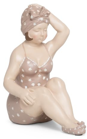Moritz Deko Figur Mollige Badenixe mit Badeanzug sitzend mit Kopftuch Shabby Chic Stil Dekoration Badeanzug