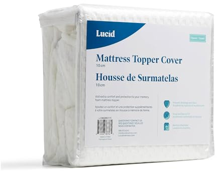 LUCID Bezug für Matratzentopper – rutschfest – Weich und atmungsaktiv – maschinenwaschbar mit Reißverschluss (Topper nicht inklusive) – 120 x 190 cm, 10 cm Höhe