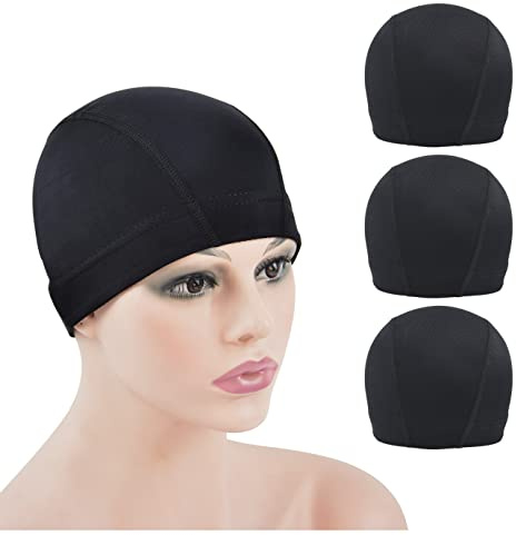 3 Pcs Dome Cap Wig Caps for Making Wig Stretchy Wigs Cap with Wide Elastic Band (Black Dome Cap L)