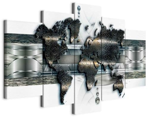 B&D XXL - Akustikbild Akustikplatten Landkarte, 225x112 cm, 5-teilig, Büro | Verbessert Raumakustik, reduziert Hall, ideal fürs Büro oder Wohnzimmer, hochwertige Verarbeitung, schnelle Montage, stilvoll