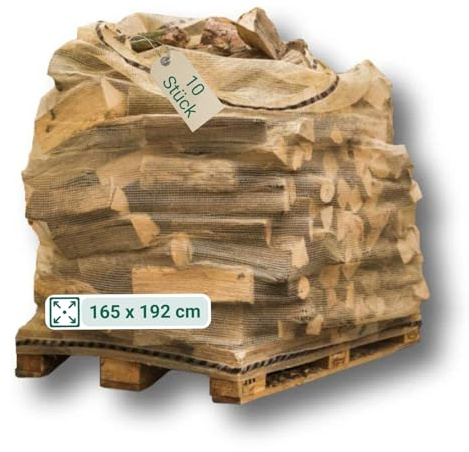 dm-foli, sacchi in legno, 165 x 192 cm, 10 pezzi, capacità di 1,50 m³, per legna da ardere, sacco a rete resistente ai raggi UV con cordino superiore e inferiore, Big Bag con fondo aperto