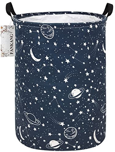 FANKANG Laundry Hamper Storage Bin | Nursery Hamper Canvas Foldable Large Storage Baskets (Round Blue Starship)